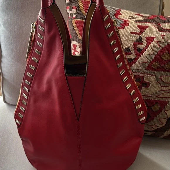 NEW Red Studded Leather Hobo Bag - Picture 2 of 6